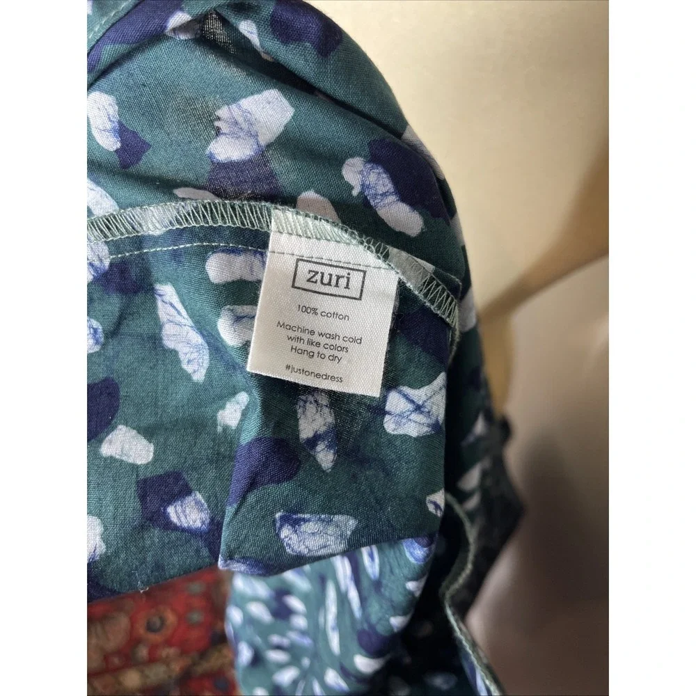 Zuri Kenya Raindrop Green Black Printed Cotton Dress Large L - Picture 10 of 10